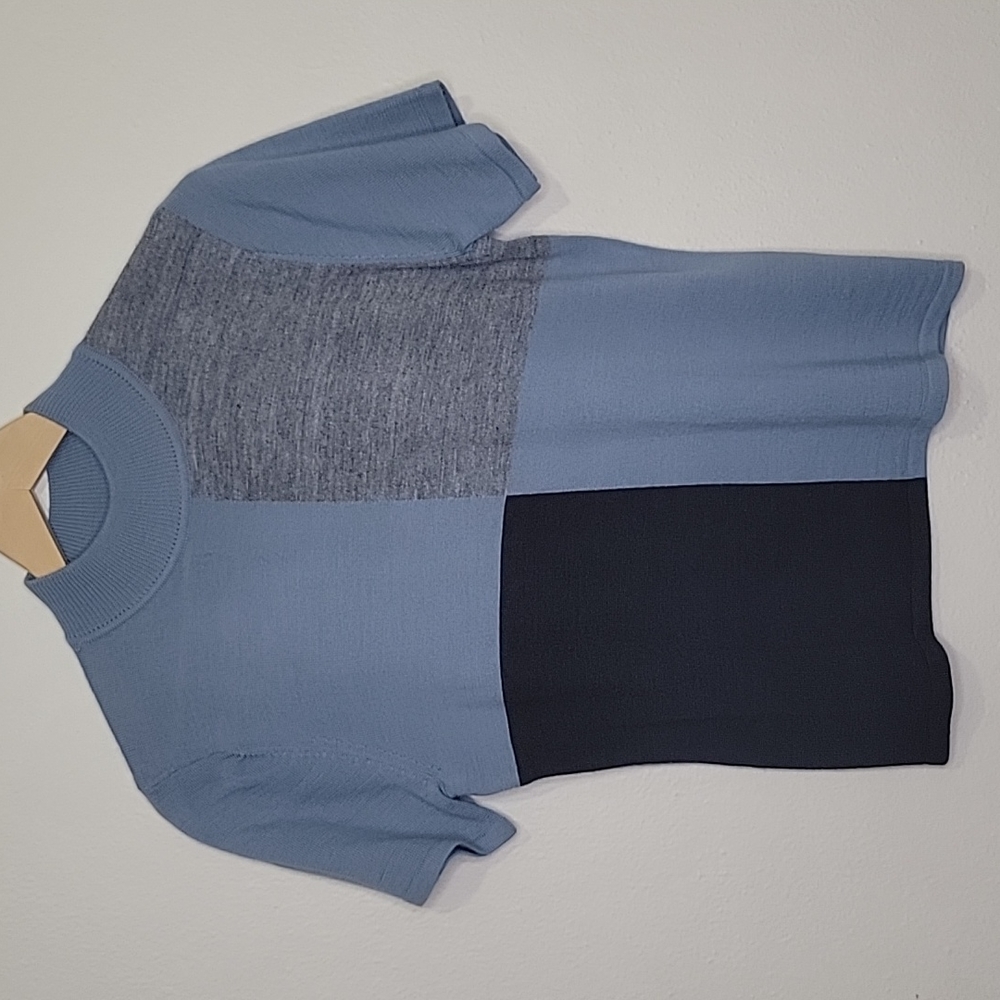 Tahari Wool Color Block Short Sleeve Sweater, Size 10